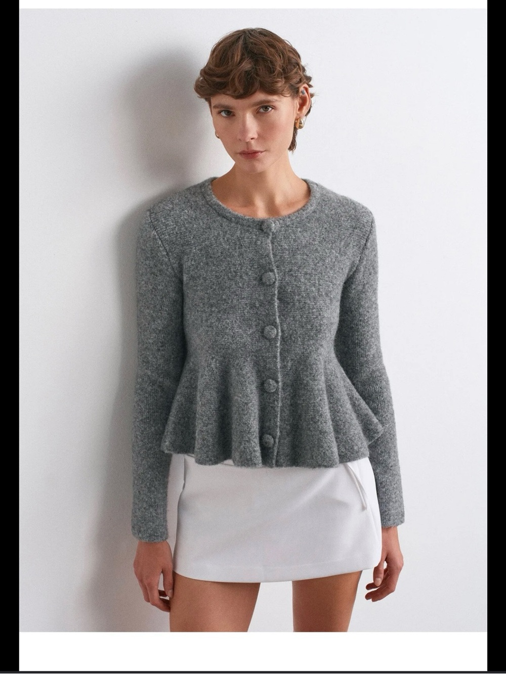 Zara Grey Peplum Button Cardigan
